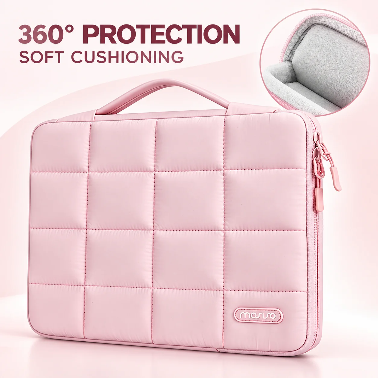 MOSISO Quilted Laptop Sleeve Case for Women, Soft Padded Computer Bag with Handle for MacBook Air Pro HP Dell Lenovo 13-16 Inch