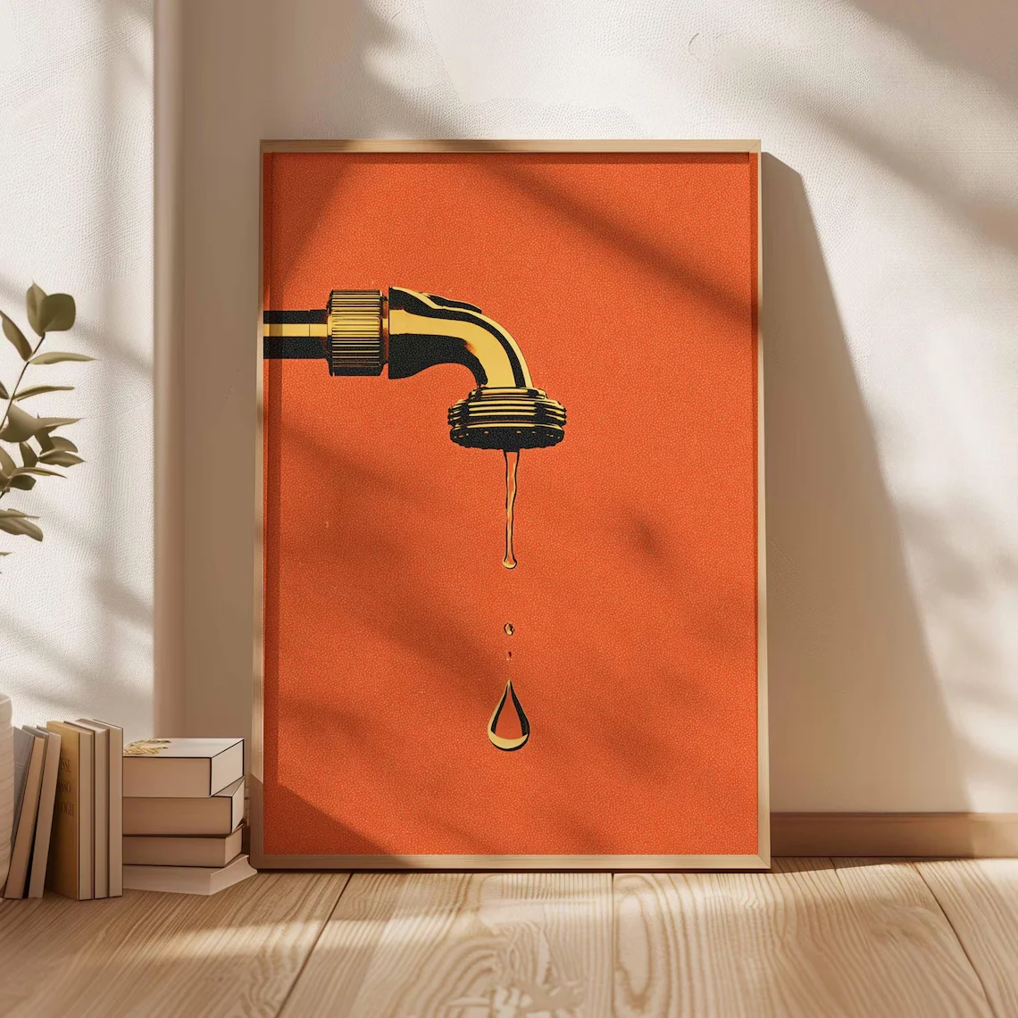 Pop Art Wall Print, Retro Faucet Poster, Bold Orange Modern Art, Minimalist Abstract Artwork, Contemporary Kitchen Bathroom Wall
