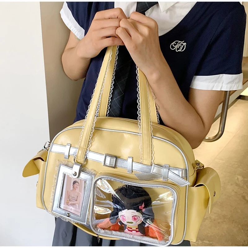 Ita-Tasche mit transparentem Sichtfenster, Otaku-Gürtelschnallen-Design, Umhängetasche, Niedliche Damen-Handtasche mit mehreren Fächern – Detail 14