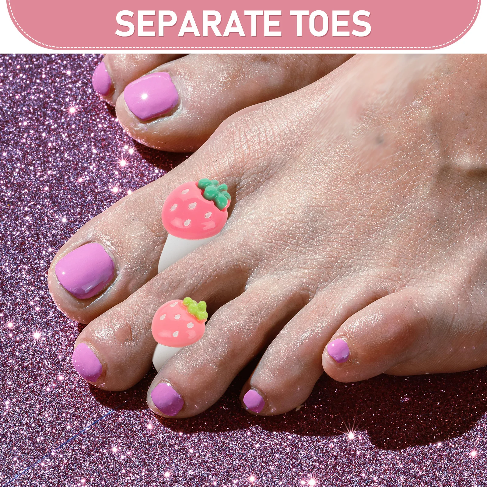 Zehentrenner aus Silikon, 1 Box, Erdbeer-Design, weiches Gel, Zehenabstandshalter, Pediküre, Nagelpflege, Werkzeuge, Nagelkunst-Zubehör