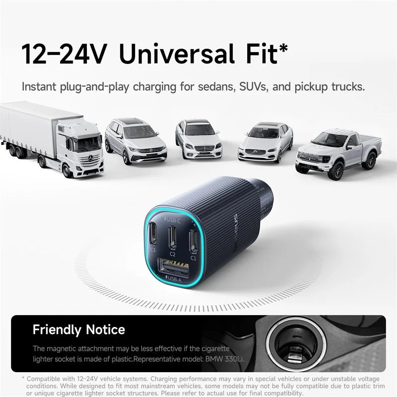 Baseus 160W Magnetic Car Charger with 4 USB Ports