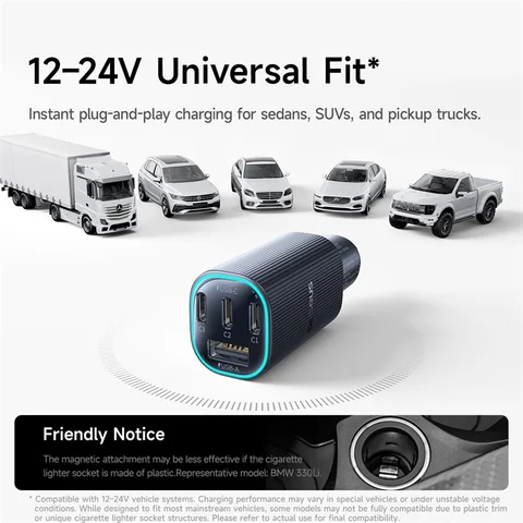 Автомобильное магнитное зарядное устройство Baseus 160W с 4 портами USB Type-C для быстрой зарядки iPhone 17 16 15 14 Pro, Xiaomi, Samsung