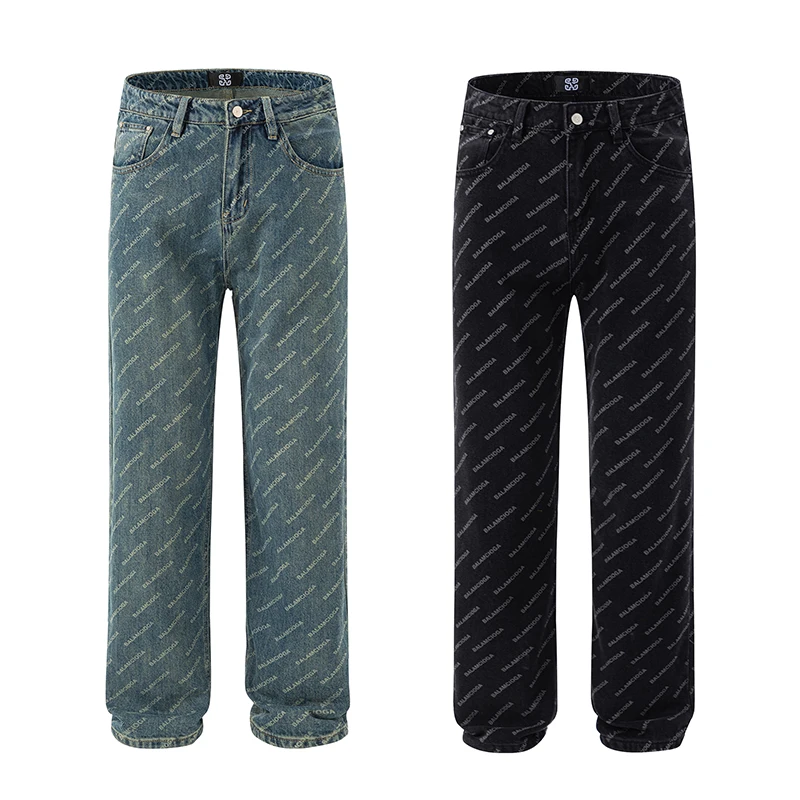 Hip hop fashion letter print men's jeans 2024 couple new loose straight fashion personality youth Korean pants men clothing