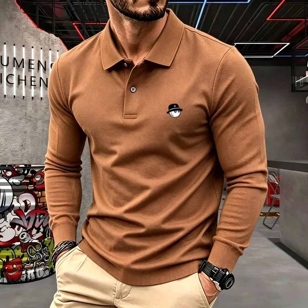100 % reine Baumwolle, hochwertige Marke, Herren-Polohemd mit langen Ärmeln, Herbst-/Winterkollektion, modisches, luxuriöses Golfoberteil mit Stickerei, lässiges T-Shirt. – Detail 15