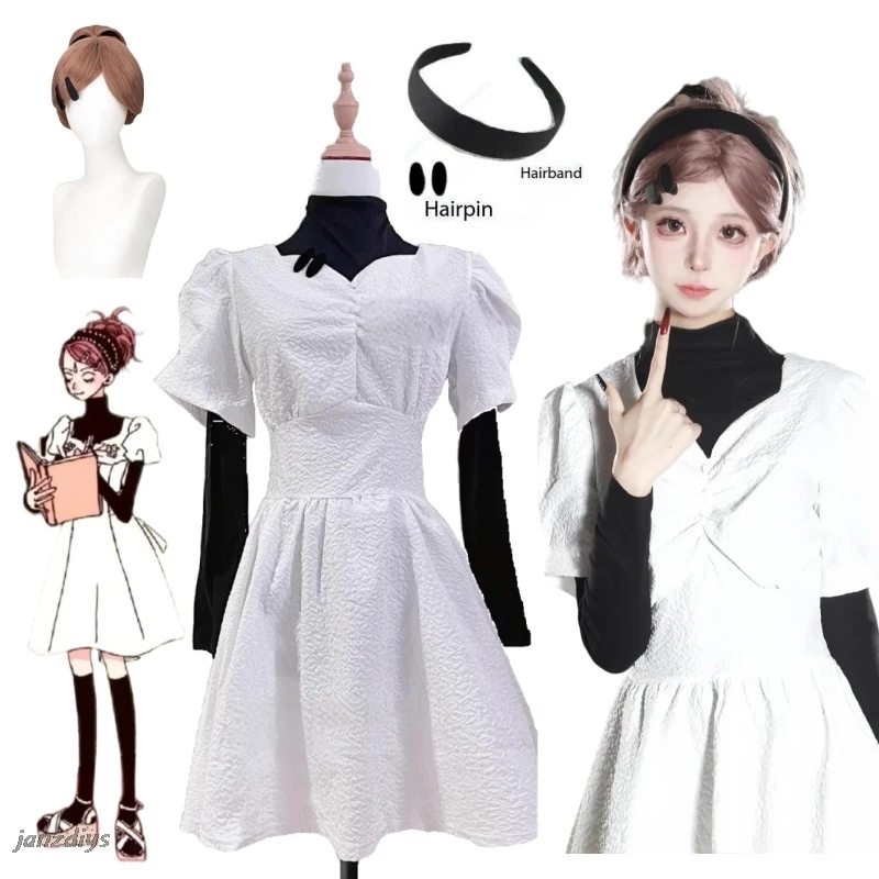 Komatsu Nana Cosplay Costume NANA Working Clothes White Puffed Sleeve Waist Dress Daily Outfit Role Play Halloween Party