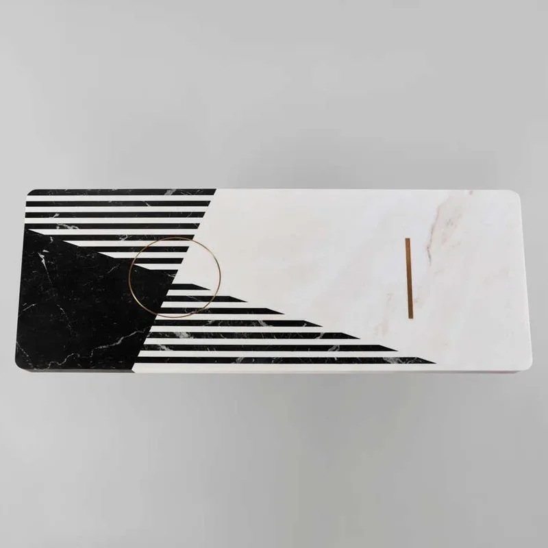 

-European Style Marble Dining Table Modern Luxury Stainless Steel Leg Rectangular Dining Table Set