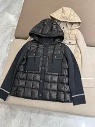 Autumn Winter B*C Knitted Sleeves Thin Goose Down Jacket With Detachable Hood Coat