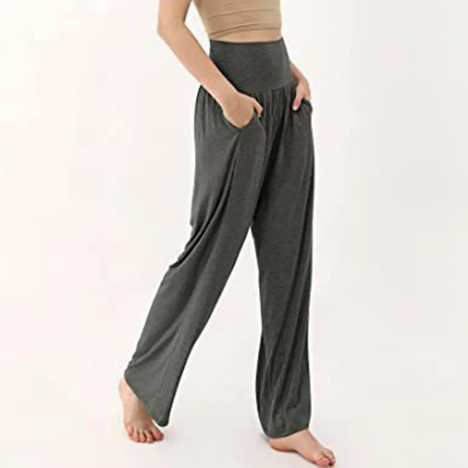 

Women High Waisted Wide Leg Trousers Modal Comfort Home Casual Pants Harajuku Solid Color Loose Long Straight Pants Sweatpants