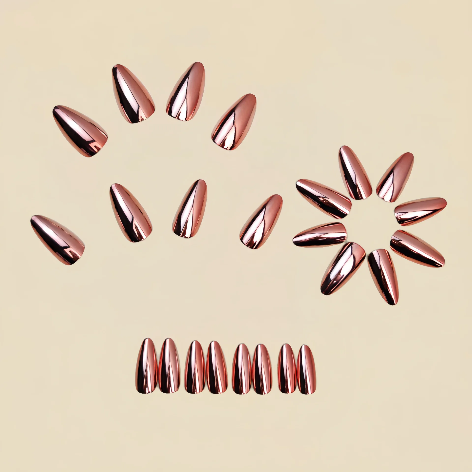 Medium fake nails for women  girls Holographic Plated champagne blue glossy almond nail tips full cover press on false nail art view 3
