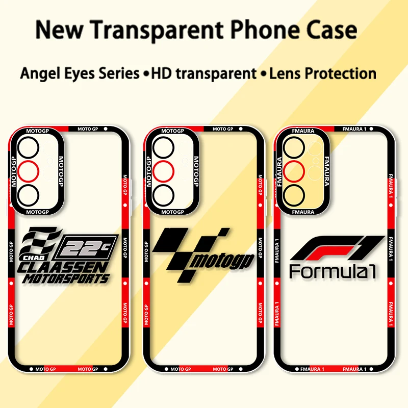 Fashion Moto-GP F1 Logo For Samsung Galaxy S23 S22 S21 S20 Pro FE Ultra A23 A52 A53 A71 Angel Eyes Transparent Phone Case