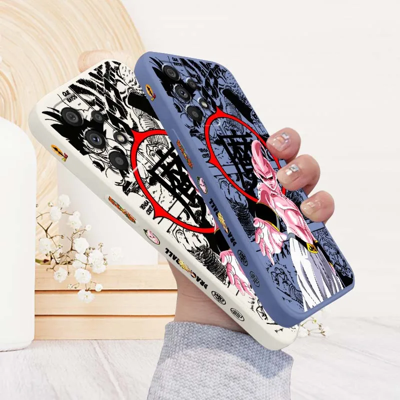 Funda de Teléfono con Diseño de Buu Rosa de Dragon Ball para Samsung Note 20 A17 A07 A36 A56 A73 A72 A71 A55 A54 A53 A52 A51, con Cuerda Líquida en el Lado Izquierdo
