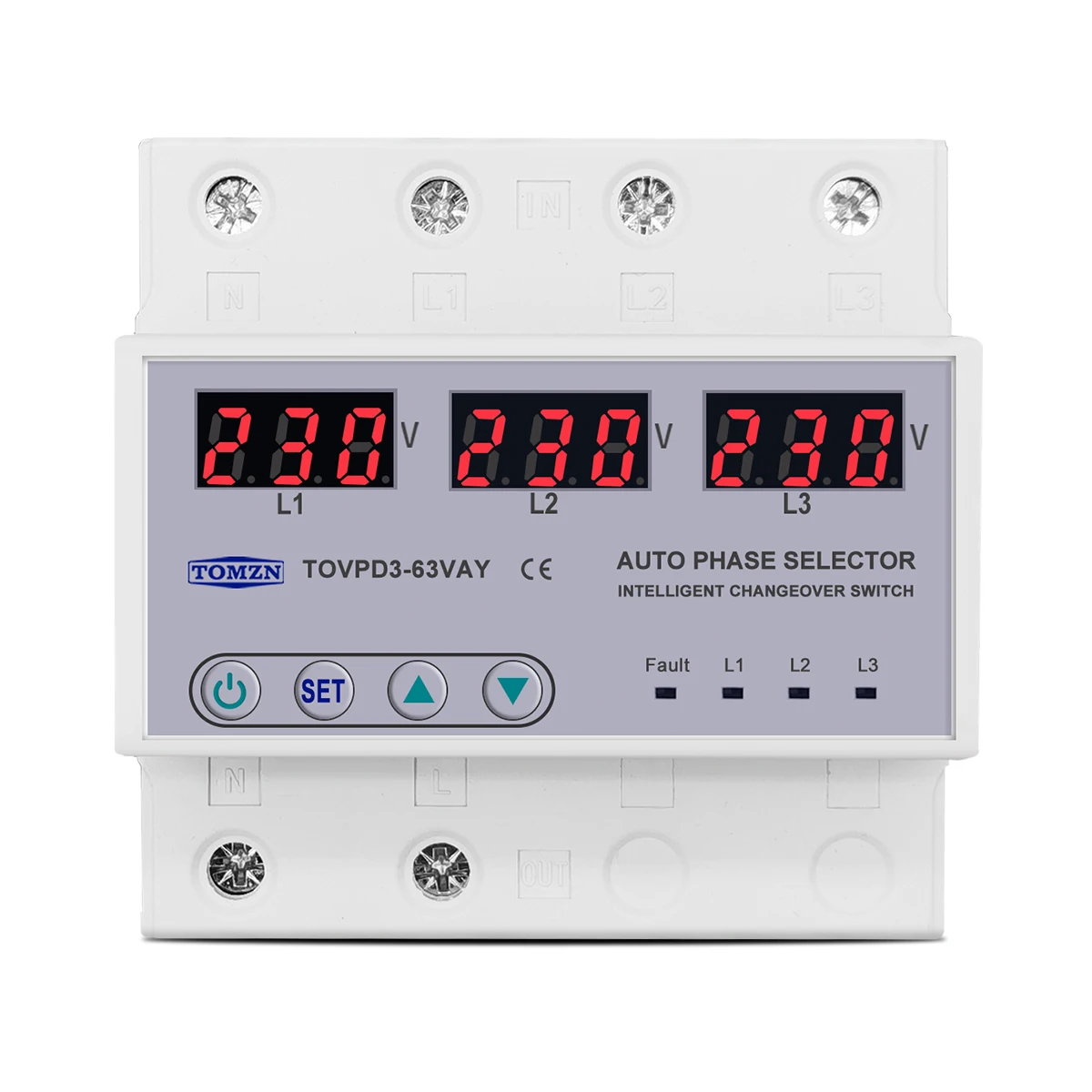 Imagem -03 - Voltímetro Trifásico Trifásico 3p Mais n Din Rail Seletor de Fase com Proteção Ajustável contra Sobretensão Monitor Relés Protetor