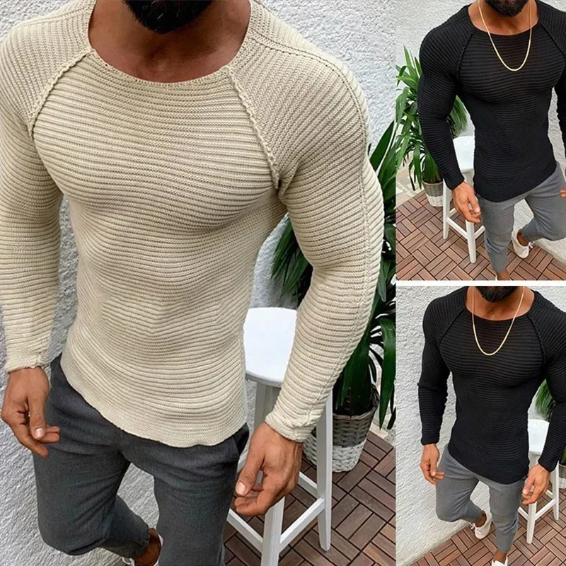 Sweater Spring Slim Solid Fashion Inside Underwear Men Mock Neck Basic T-shirt Blouse Pullover Long Sleeve Top