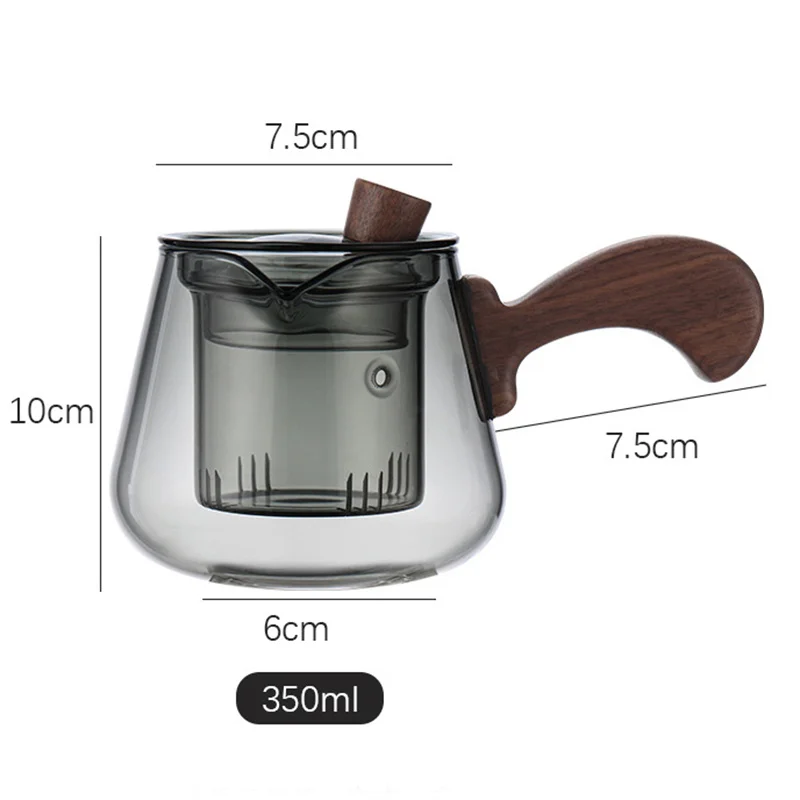  350ml Boiling Flower Loose Leaf Herbal Glass Teapot With Side Wooden Household Kungfu Tea Maker Filter Inner Tea Set