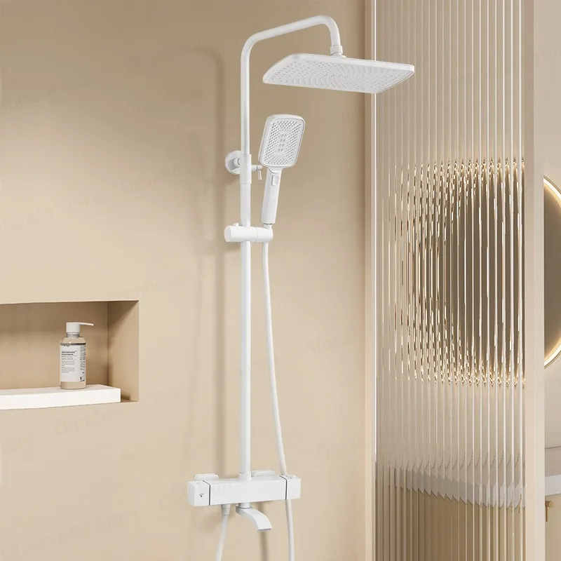 White Thermostatic Bathroom Shower Set Shower Air Boost Top Spray Shower System Three-Speed Pressurized Hand Sprayer Bath Set