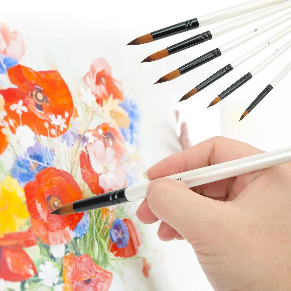 6pcs 6 Sizes Paint Brush Set Soft Brush Tips Fine Detail Tip Watercolor Brush Set Oil Paint Brush Tips Fine Detail Tip
