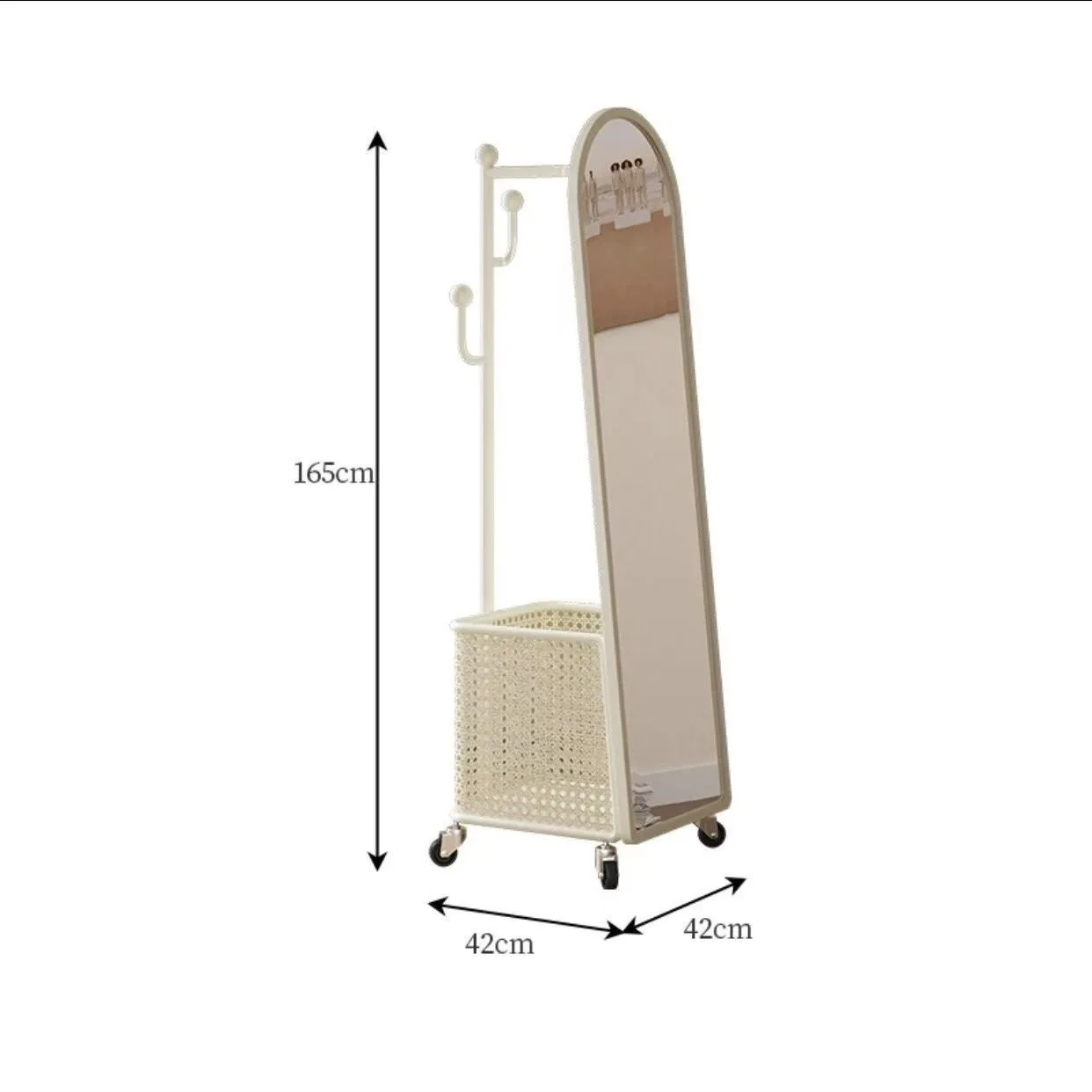 

Cream wind full body rotating full-length mobile hanger floor mirror integrated