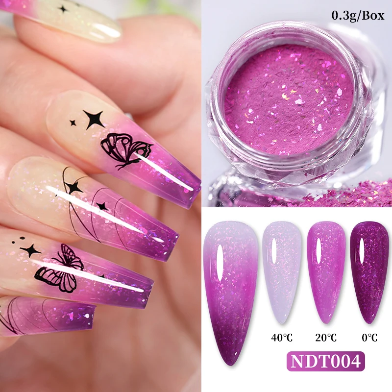 NICOLE DIARY Aurora Glitter Thermal Nail Powder 3 Layers Nail Flakes Sequins Temperature Color Changing Pigment Dust Decorations