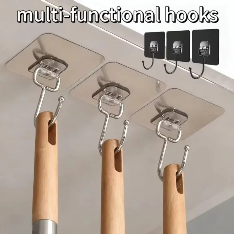 Self Adhesive Hooks Rotating Waterproof Seamless Strong Sticker Holder Wall Door Storage Hanging Hook Kitchen Bathroom Organizer