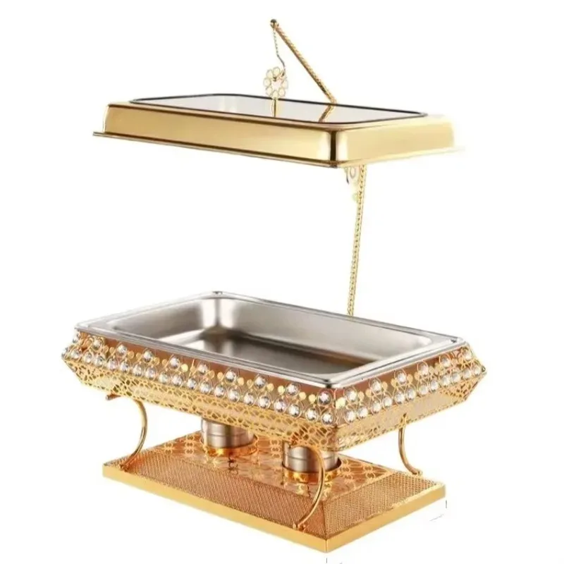 Stainless Steel 201 9L Capacity Alcohol-Fueled Luxury Gold Chafing Dish Food Warmer Buffet For Hotel Restaurant Catering