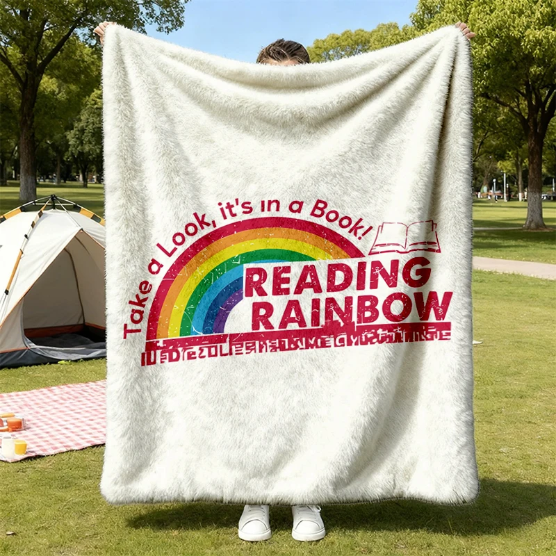 Reading Rainbow Flannel Blanket, Take A Look It's in A Book, Librarian Book Club Flannel Throw, Pride Month Gift for Boo