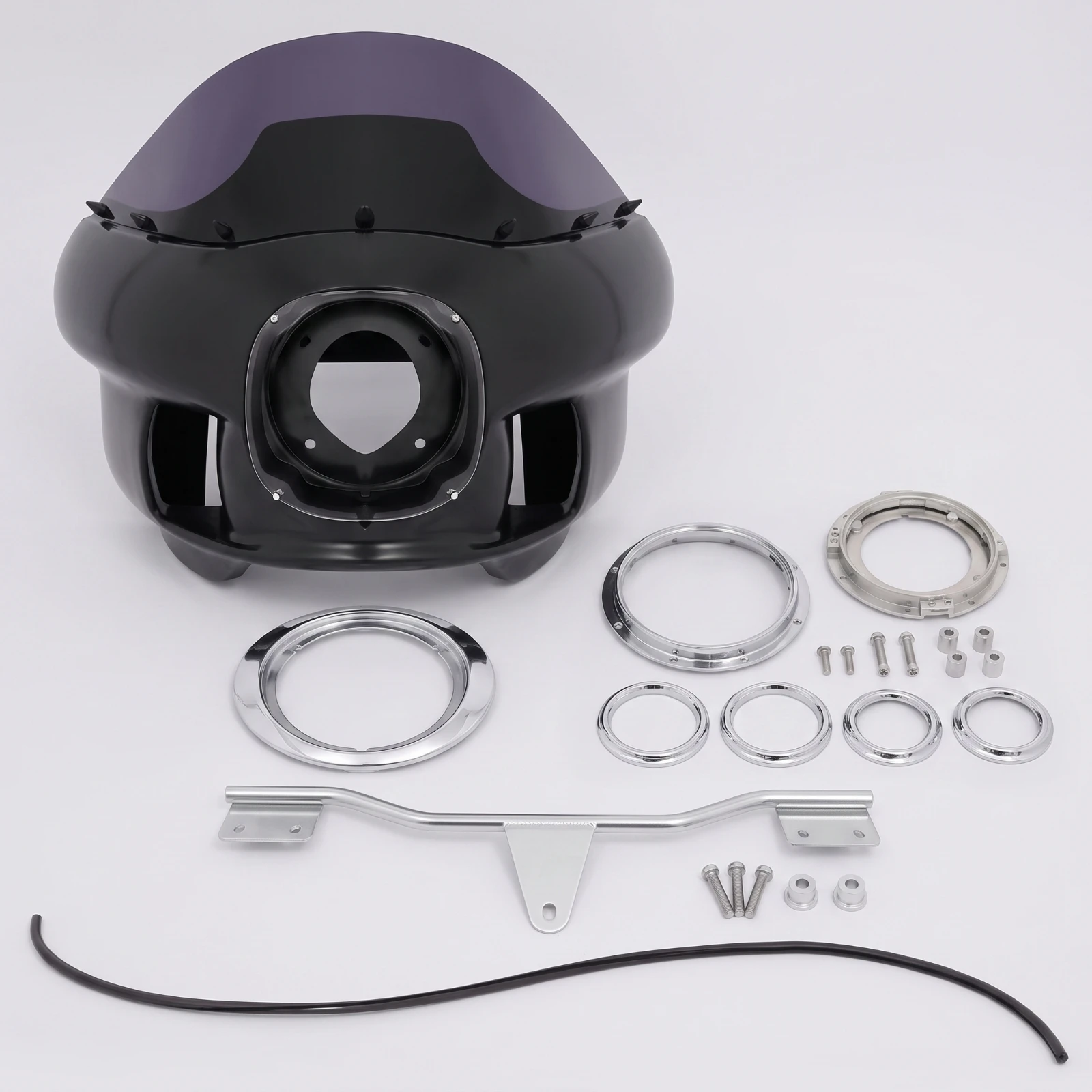 Motorcycle Front Fairing with Windscreen Black Fairing with Windshield Club Style Windsafeguarding for Long-Distance Cruising