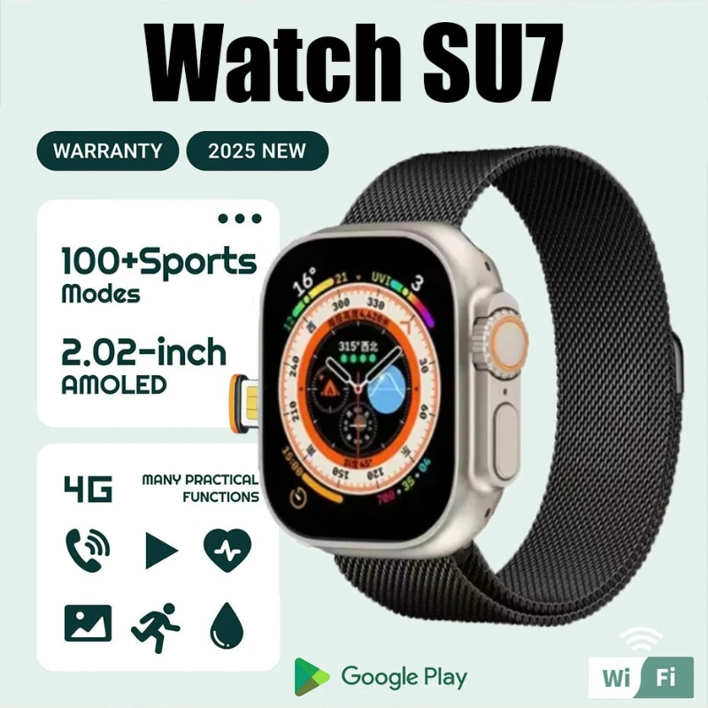 

su7 5G Сетевая SIM-карта 2,1 дюйма Amoled GPS WIFI Global Call Смарт-часы Мужские Ultra s10 Android 9.0 Смарт-часы идеально подходят