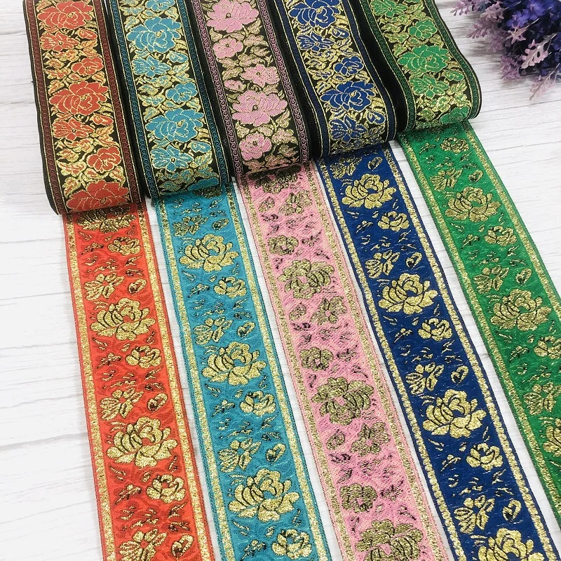 Wide 5 CM 10 Yards/lot Woven Jacquard Ribbon Flowers Pattern For Clothing Accessories CH-9292