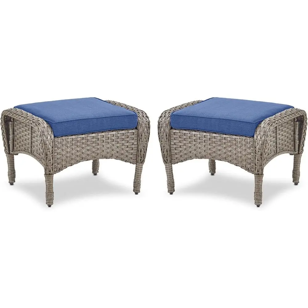 All-Weather Wicker Ottoman Set of 2, Weather-Resistant Outdoor Furniture for Patio, Balcony, or Deck in Brown or Gray