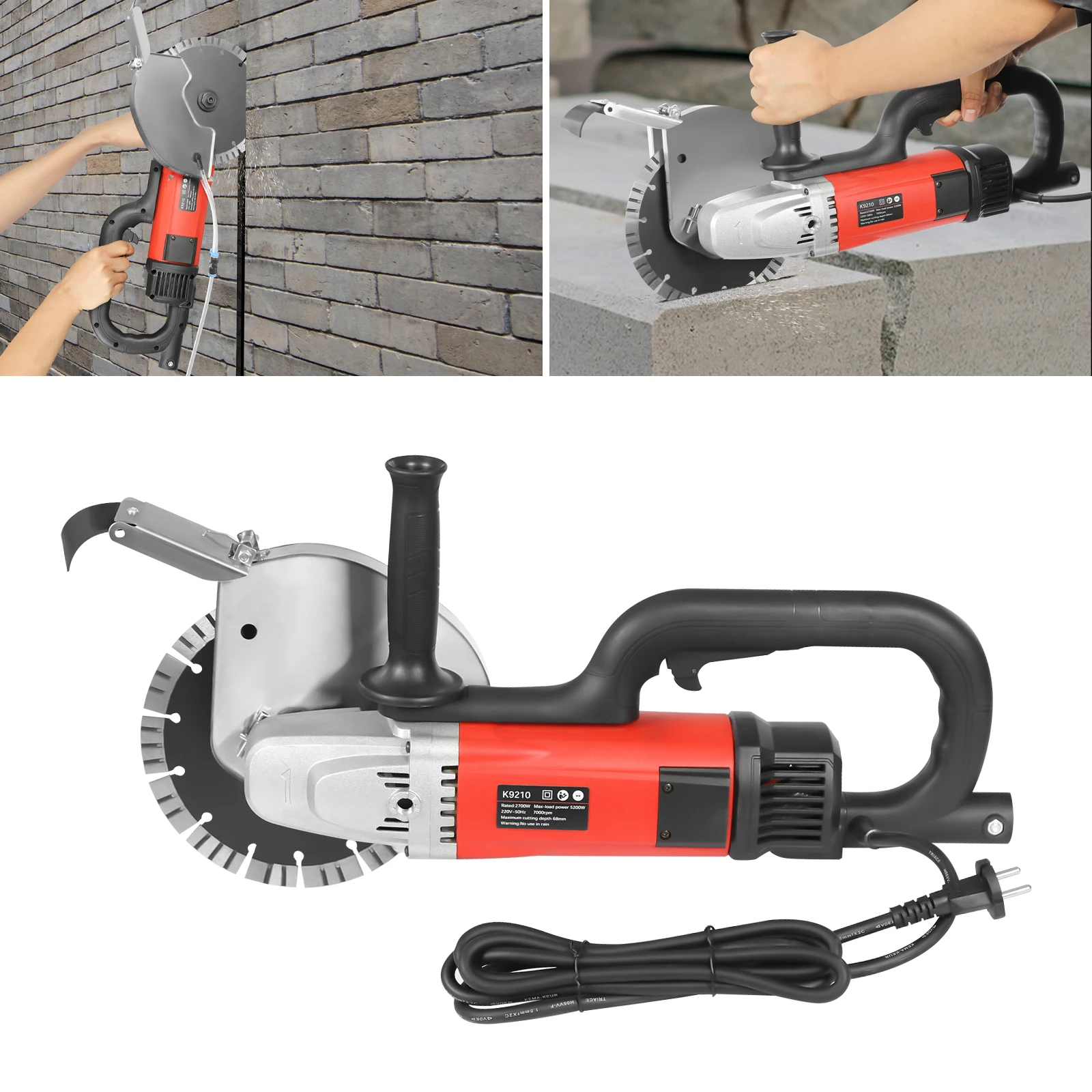 ماكينة الحز الكهربائية 2700 وات 7000 دورة في الدقيقة منشار خرسانة بمحرك نحاسي نقي 0-180 ° زاوية قابلة للتعديل عمق القطع 68 مم للطوب #3