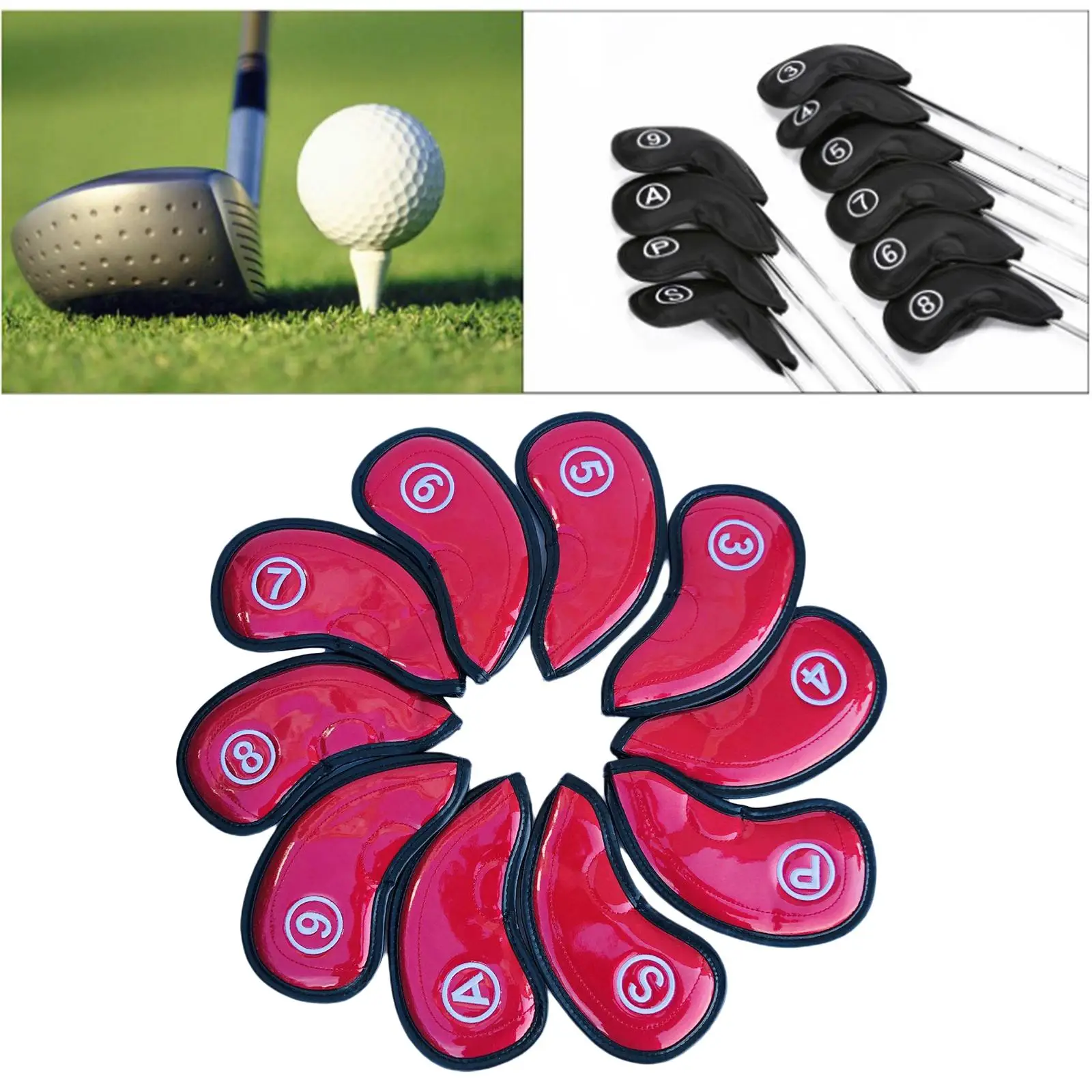 Set of 10pcs Golf Iron Head Covers with Number Embroidery Perfect Size for Golf Bag