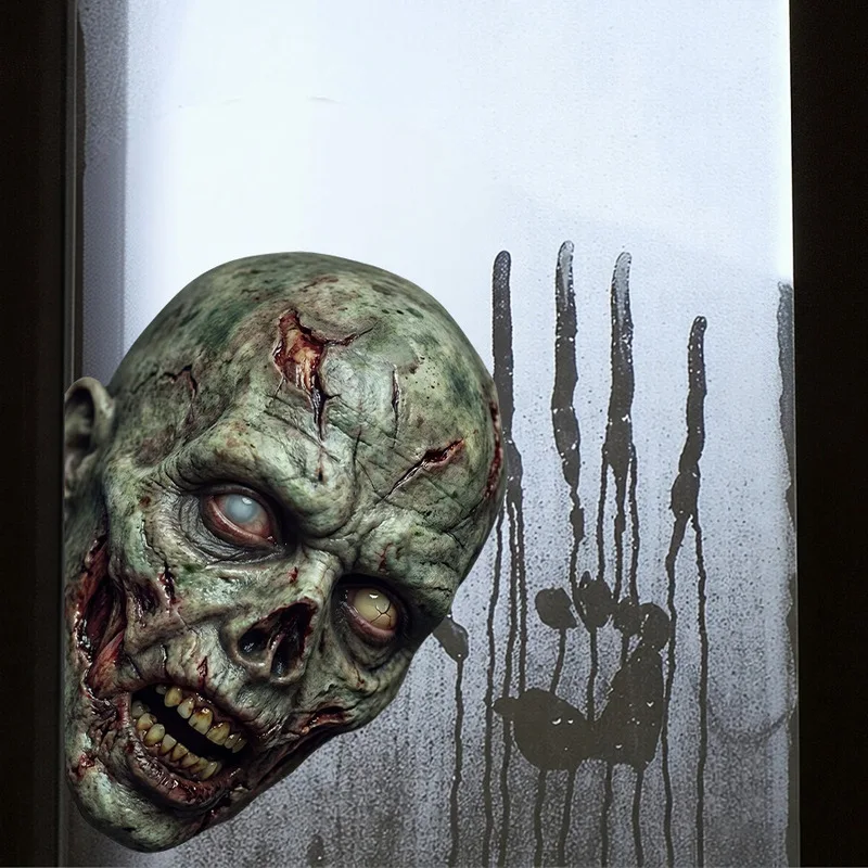 3D Scary Zombie Peeking Window Clings, Static Glass Stickers, Realistic Halloween Door Decor for Haunted House Party