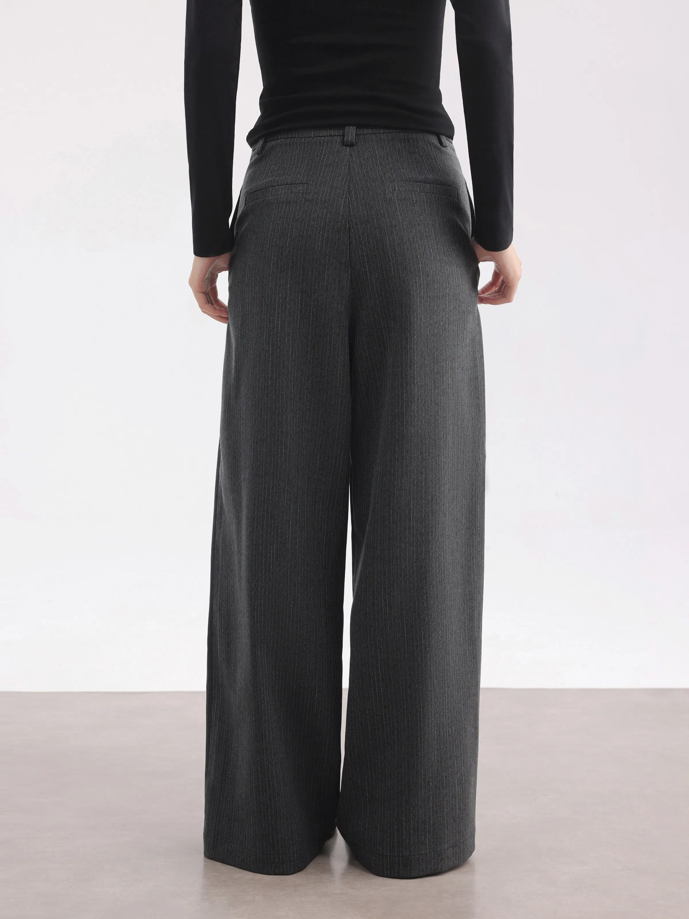 Pantalones de pierna ancha a rayas Vintage para mujer, pantalones drapeados de cintura alta, holgados y relajados, estilo informal para ir al trabajo en el día a día para oficina