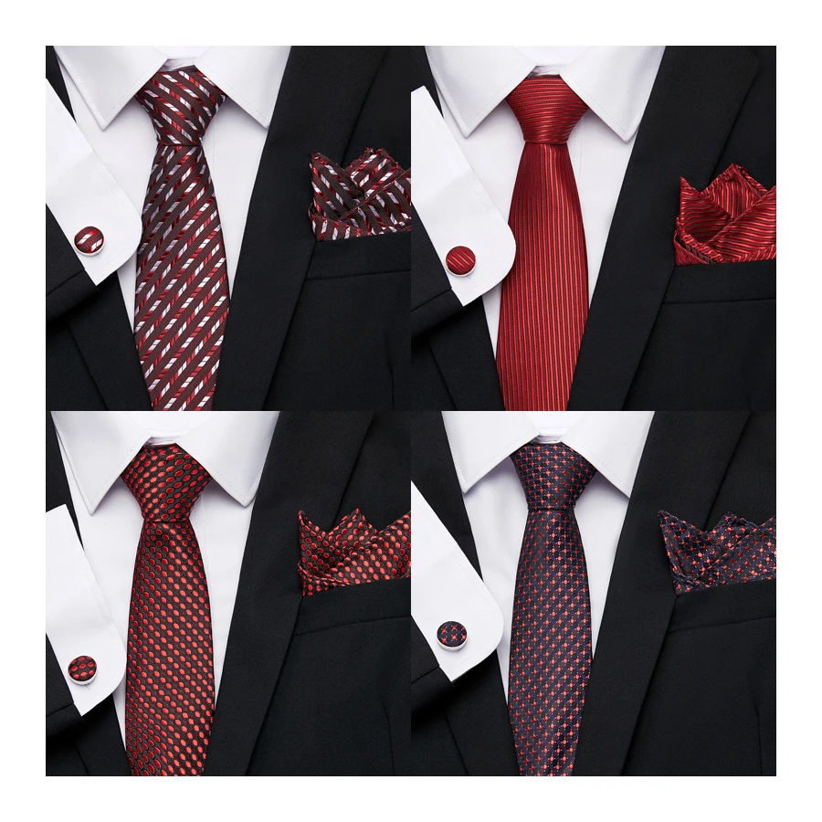 Conjunto de gemelos cuadrados de bolsillo para hombre, corbata de cuello, accesorios de boda para el Día de los enamorados, Color rojo, gran oferta, a la moda, muchos colores