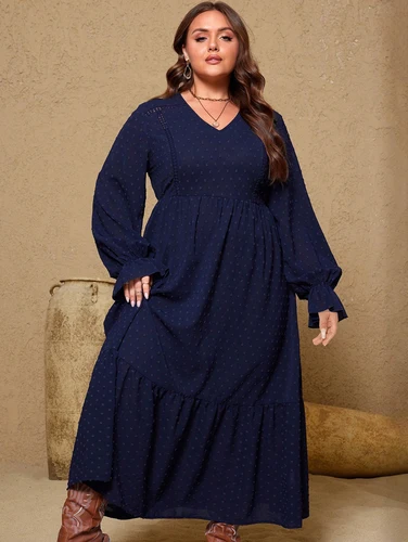 Imagen 2 del producto Jersey de talla grande para mujer, vestido de manga larga con cuello en V, estampado, moda informal holgada, la mejor opción para otoño 2025