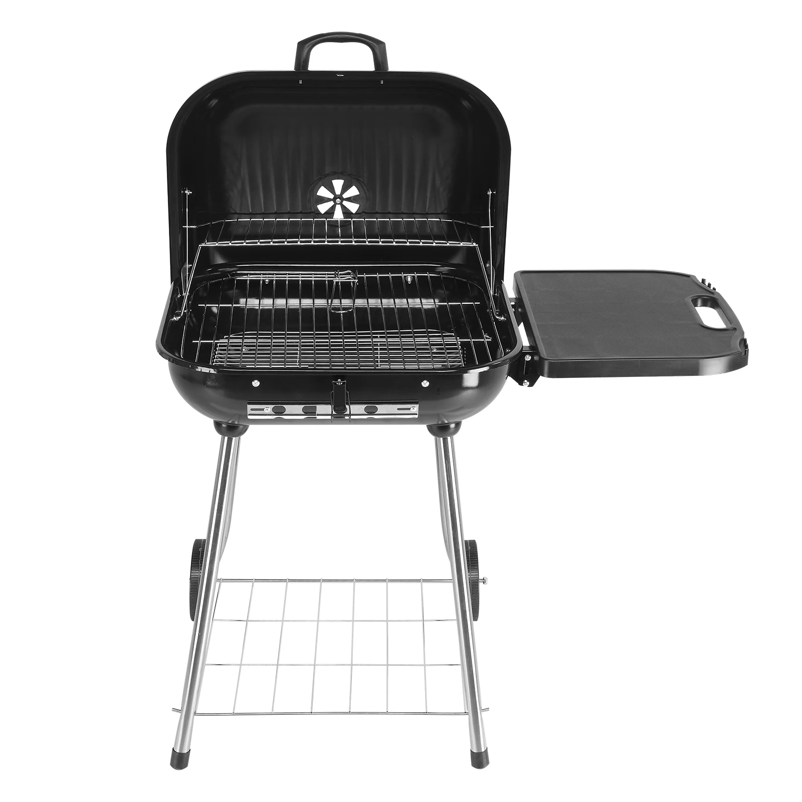 

28" Portable Charcoal Grill with Wheels and Foldable Side Shelf, Large BBQ Smoker with Adjustable Vents on Lid for Outdoor