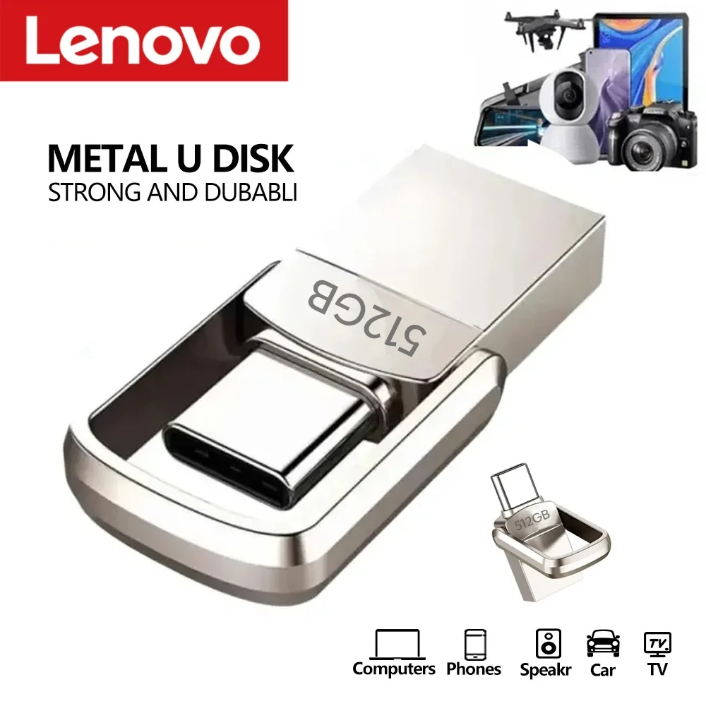 Мини-флеш-накопитель Lenovo USB3.2, быстрый USB-накопитель типа C, 256 ГБ, OTG, USB-накопитель, высокоскоростная передача данных, 512 ГБ, для компьютеров, телефонов, U-диск