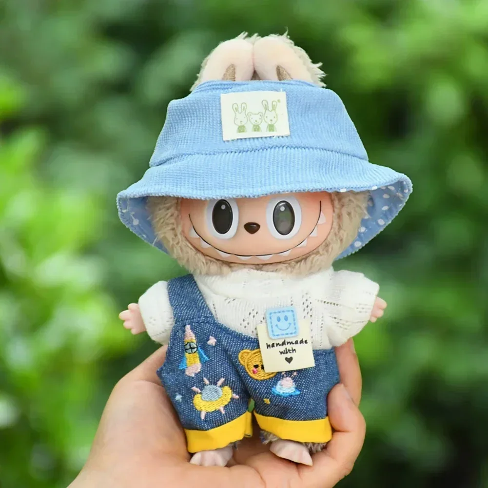 17cm Mini Plush Doll Clothes Student Uniform Style Outfit for Labubu Idol Dolls Cartoon Overalls Clothing doll accessories