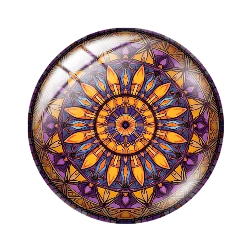 Colorful mandala pattern 10pcs 12mm/18mm/20mm/25mm Round photo glass cabochon demo flat back Making findings