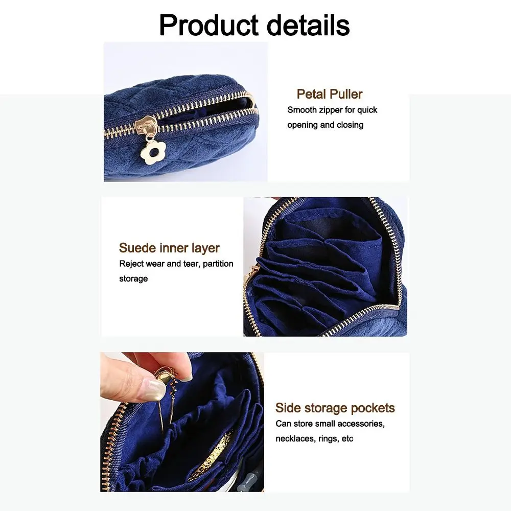Velvet Jewelry Storage Bag Diamond Pattern Tassel Zipper Storage Pouch Large Capacity Little Fragrance Wind