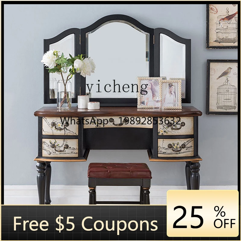 

Dresser Painted Solid Wood Makeup Table Bedroom Multifunctional with Mirror