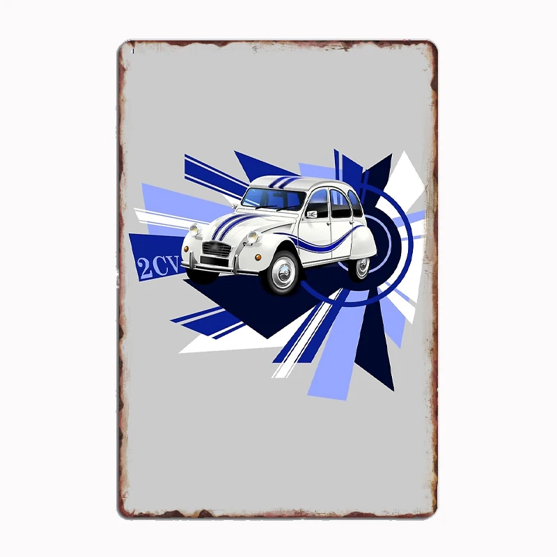 2CV Illustrated Graphic Artwork Metal Sign Poster Garage Decoration Room Decor Automobile Club Tin Home Decor