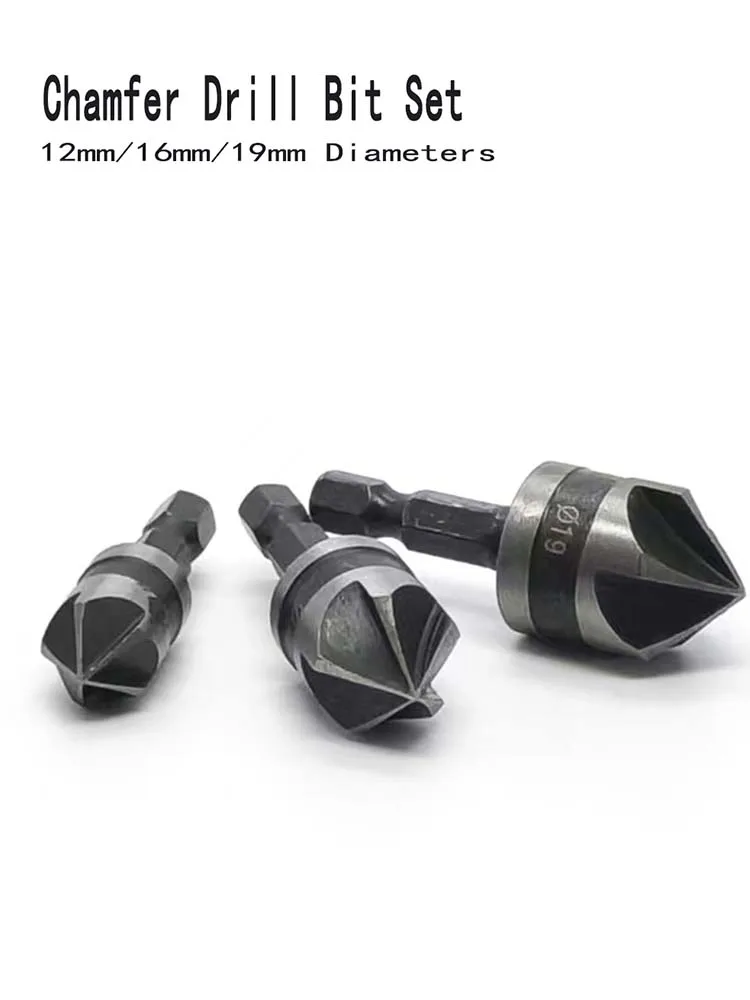 Foret à fraise hexagonale en forme d'alésage à 90 degrés, pour Woodr, coupe-chanfrein en métal, jeu de forets en métal, 3 pièces
