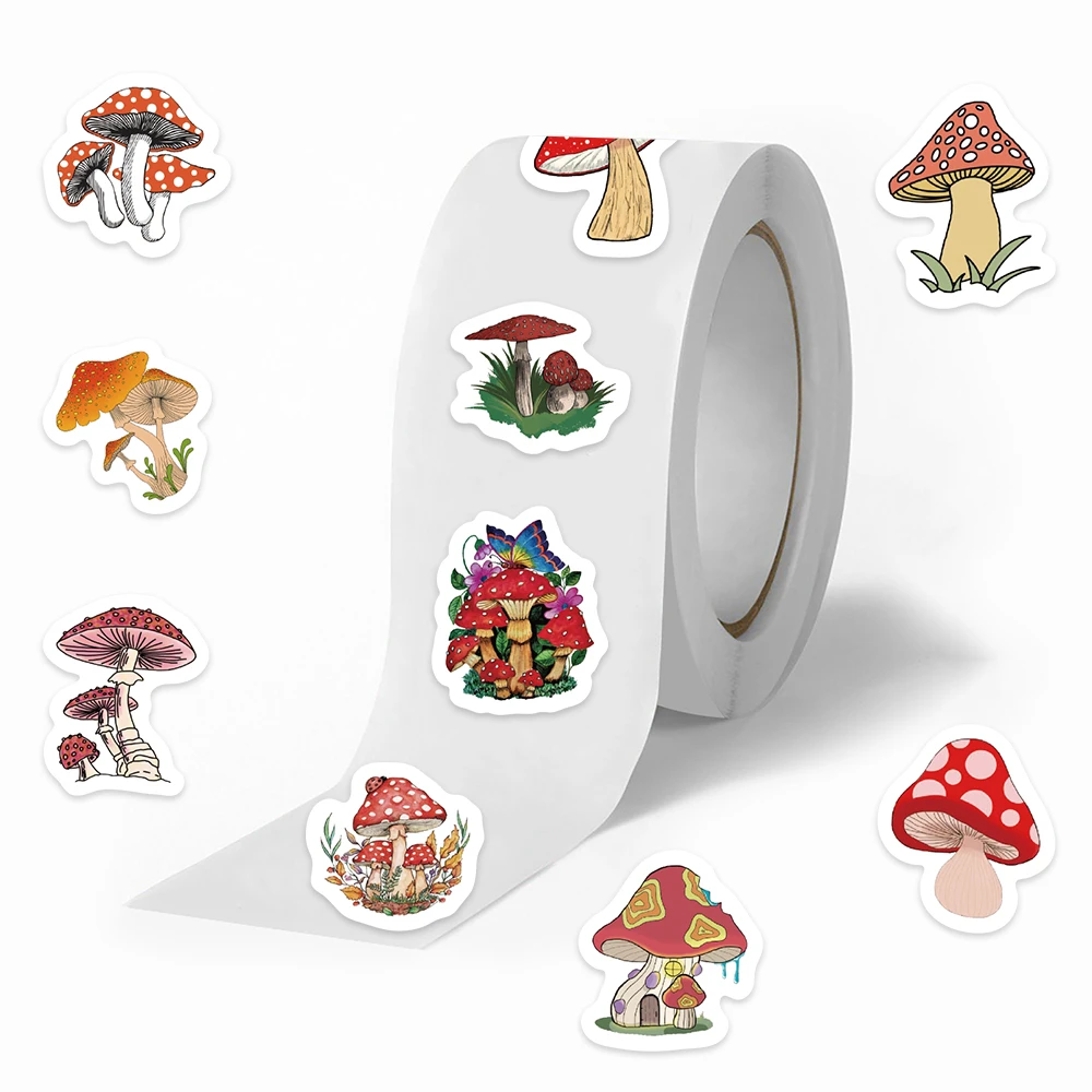 500pcs/roll Cute Cartoon Plants Mushroom Stickers Kids Toy Laptop Water Bottle Luggage Phone Vinyl Graffiti Decals (10 Patterns)