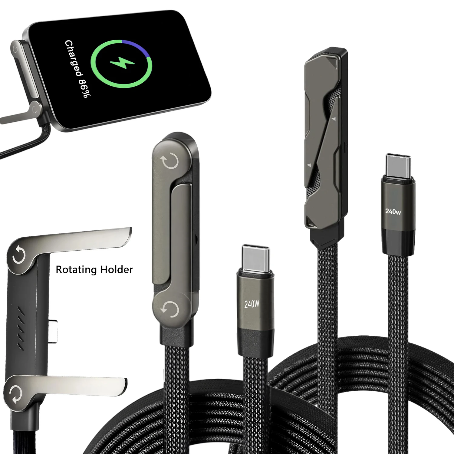 240W 2-IN-1 USB C to USB C Fast Charging Foldable Bracket Da