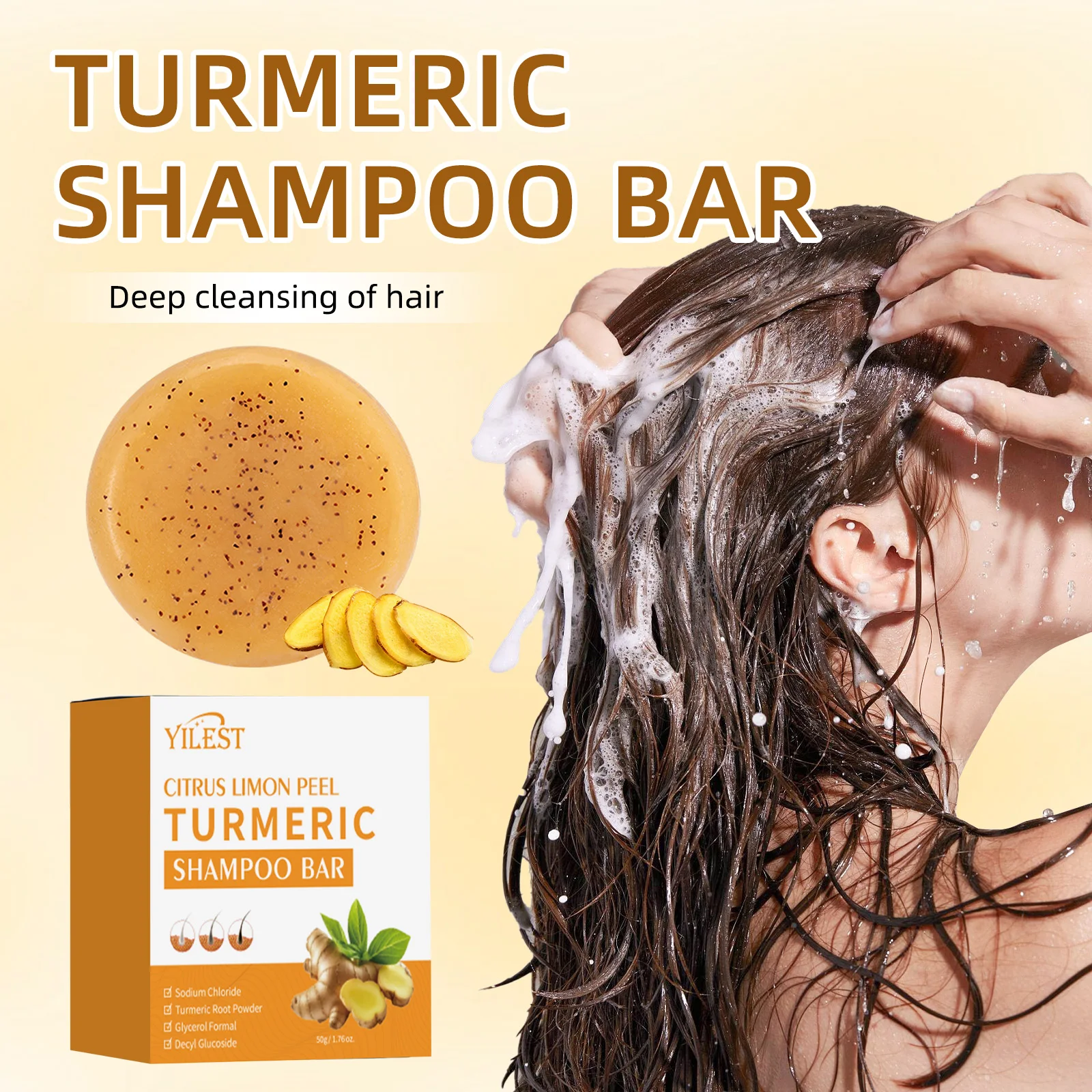 Natural TurmericShampoo Soap Reduce Hair Loss Clean Dandruff Nourish Moisturize Scalp Improve Hair Quality Hair Care Product 60g