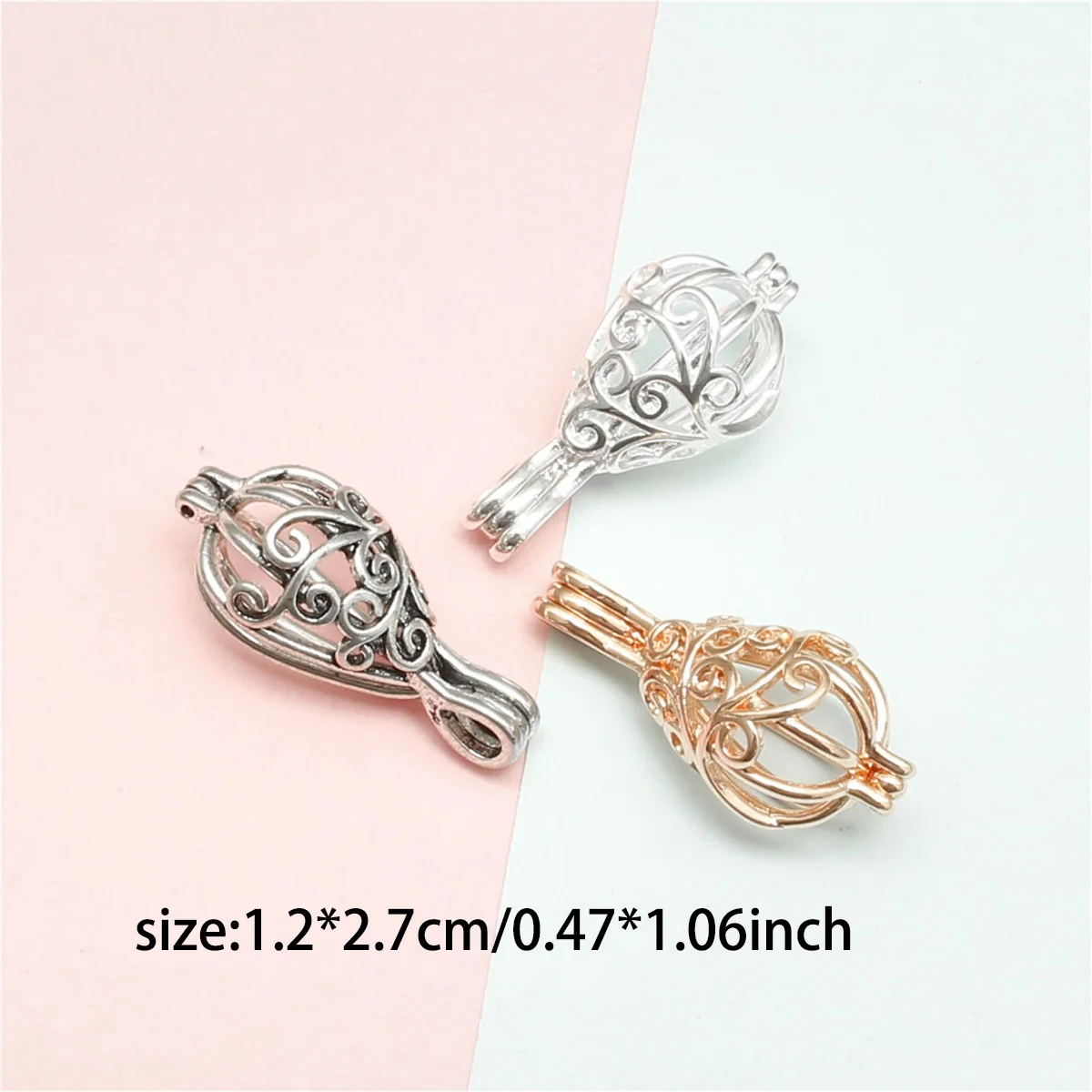 10pcsTeardrop Pearl Cage Chain Pendant Fashionable Aromatherapy Essential Oil Diffuser Necklace, Perfect for DIY Jewelry