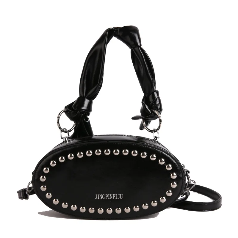 

Oil leather women's bag new rivet stylish girl handbag fashionable cloud shoulder crossbody bag