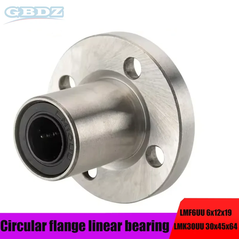 

1Pcs CNC 3D printer anti-rust electroplating linear bearing round flange LMF6UU LMF8UU LMF10UU LMF12UU LMF16UU LMF20UU 25 30 UU