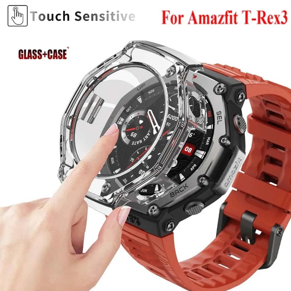 Harte Kante Shell Glas Screen Protector Film Smartwatch Rahmen Fall Für Amazfit T-rex 3 Smart Uhr Trex 3 schützende Stoßstange Abdeckung